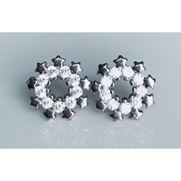 Sterling Silver CZ Open Centre Flower Star Halo Stud Earrings 9x9mm