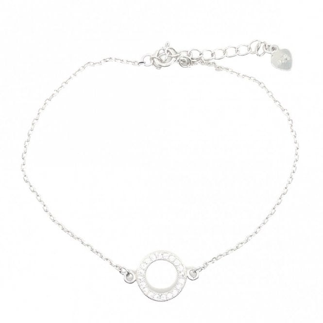 Faith Sterling Silver Sterling Silver CZ Open Circle Belcher Link Bracelet 17+4cm