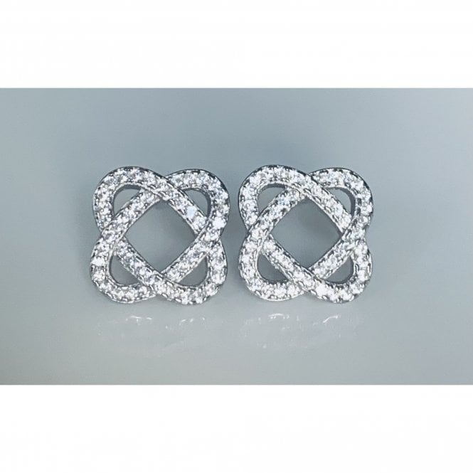 Faith Sterling Silver Sterling Silver CZ Open Claw Set Entwined Ovals Stud Earrings 13x13mm