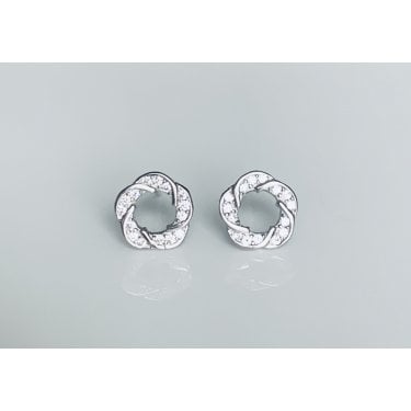 Sterling Silver CZ Open Flower Twist Stud Earrings 8x8mm
