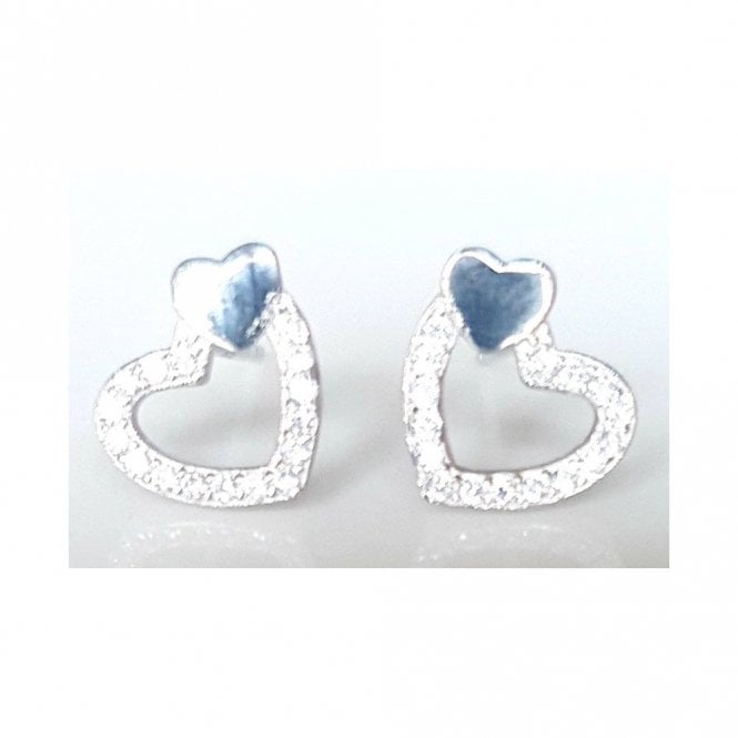 Faith Sterling Silver Sterling Silver CZ Open Heart Outline Stud 8mm x 8mm Earrings