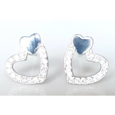 Sterling Silver CZ Open Heart Outline Stud 8mm x 8mm Earrings