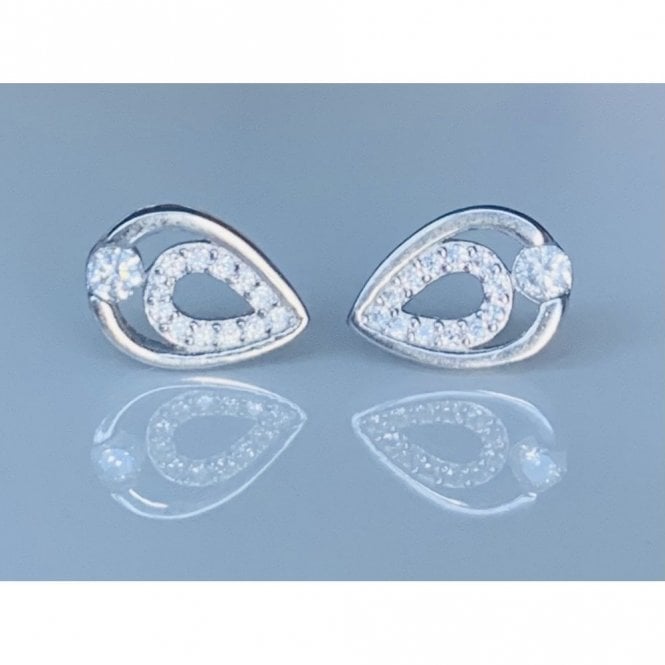 Faith Sterling Silver Sterling Silver CZ Open Pear Outline with Plain Single Stone Set Surround Stud Earrings 10x7mm