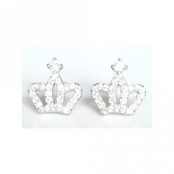Faith Sterling Silver Sterling Silver CZ Open Triple Strand Crown with Single Top CZ 10mm x 10mm Stud Earrings