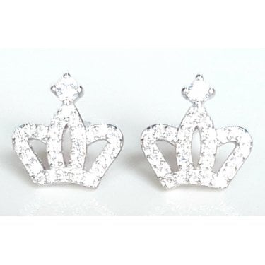 Sterling Silver CZ Open Triple Strand Crown with Single Top CZ 10mm x 10mm Stud Earrings