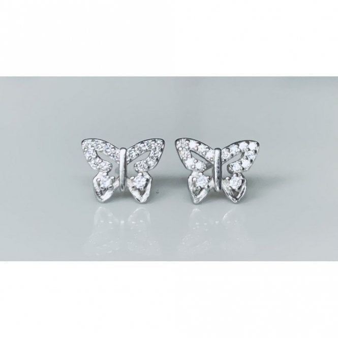 Faith Sterling Silver Sterling Silver CZ Outline with Single Inside CZ Butterfly Stud Earrings 7x10mm