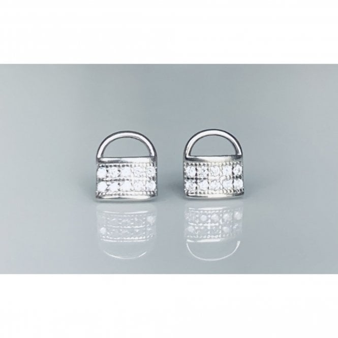 Faith Sterling Silver Sterling Silver CZ Padlock Stud Earrings 7x6mm