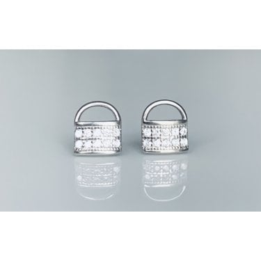 Sterling Silver CZ Padlock Stud Earrings 7x6mm