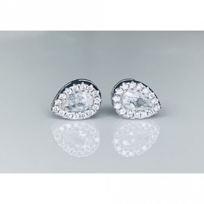 Faith Sterling Silver Sterling Silver CZ Pear Centre with Raised Pear CZ Halo Stud Earrings 8x5mm