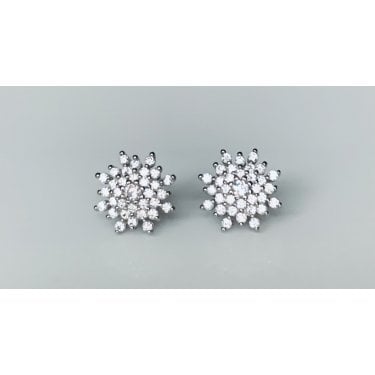 Sterling Silver CZ Pointed Petal Flower Cluster Stud Earrings 10x10mm