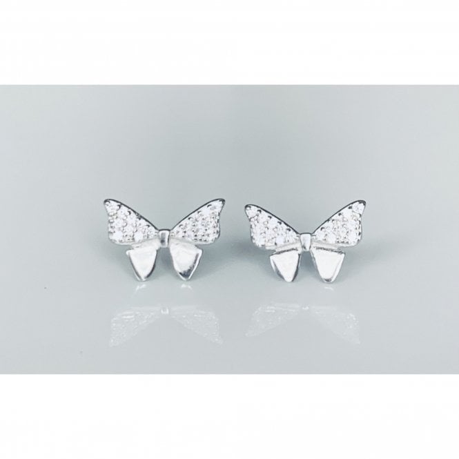 Faith Sterling Silver Sterling Silver CZ Pointed Top & Plain Bottom Wing Butterfly Stud Earrings 8x11mm
