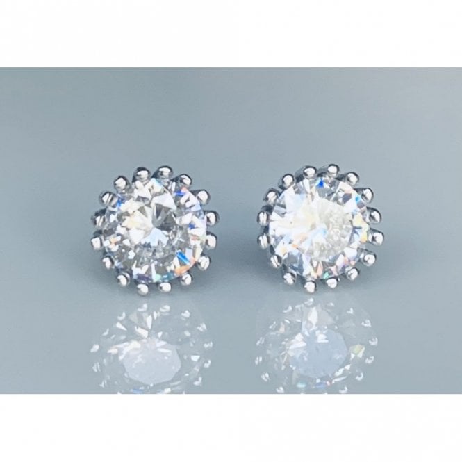 Faith Sterling Silver Sterling Silver CZ Round Centre with Oversize Claws Stud Earrings 7x7mm