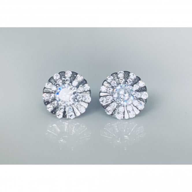 Faith Sterling Silver Sterling Silver CZ Round Centre with Sectioned Double Halo Stud Earrings 9x9mm