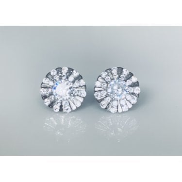 Sterling Silver CZ Round Centre with Sectioned Double Halo Stud Earrings 9x9mm