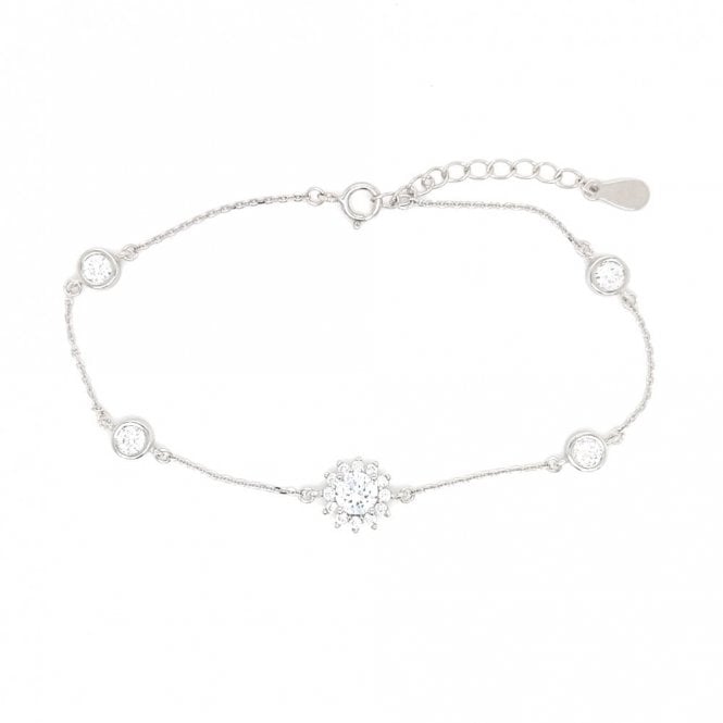 Faith Sterling Silver Sterling Silver CZ Round Cluster with Belcher Link & 4 Round Rubover CZ Bracelet 17+3cm