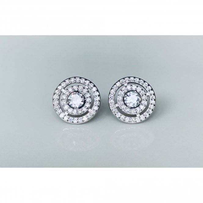 Faith Sterling Silver Sterling Silver CZ Round Halo with Floating Second Halo Stud Earrings 10x10mm