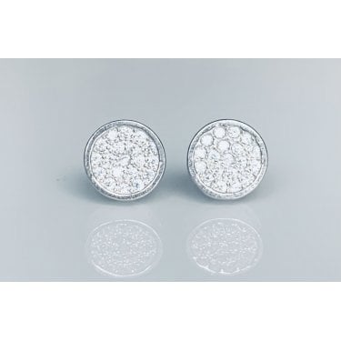 Sterling Silver CZ Rubover Round Cluster Stud Earrings 7x7mm