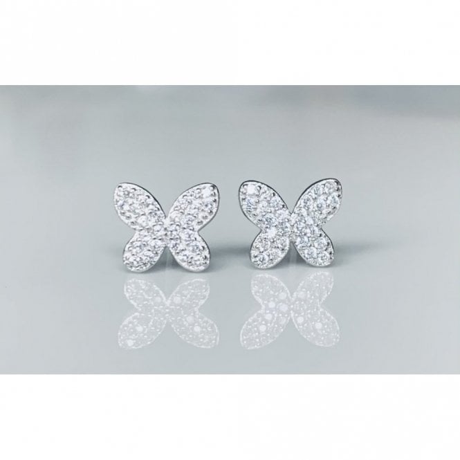 Faith Sterling Silver Sterling Silver CZ Simple Butterfly Stud Earrings 8x10mm