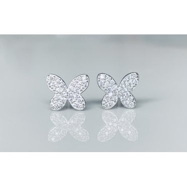 Sterling Silver CZ Simple Butterfly Stud Earrings 8x10mm