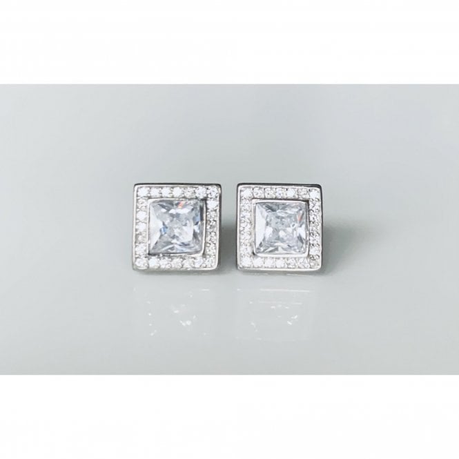 Faith Sterling Silver Sterling Silver CZ Square Claw Set Cluster Stud Earrings 8x8mm