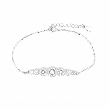 Sterling Silver Descending Round Halo in Fine Belcher Link Bracelet 17+3cm