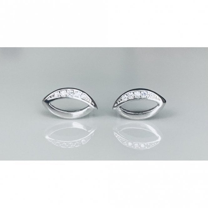 Faith Sterling Silver Sterling Silver Half CZ, Half Channel Set Open Marquise Stud Earrings 9x5mm