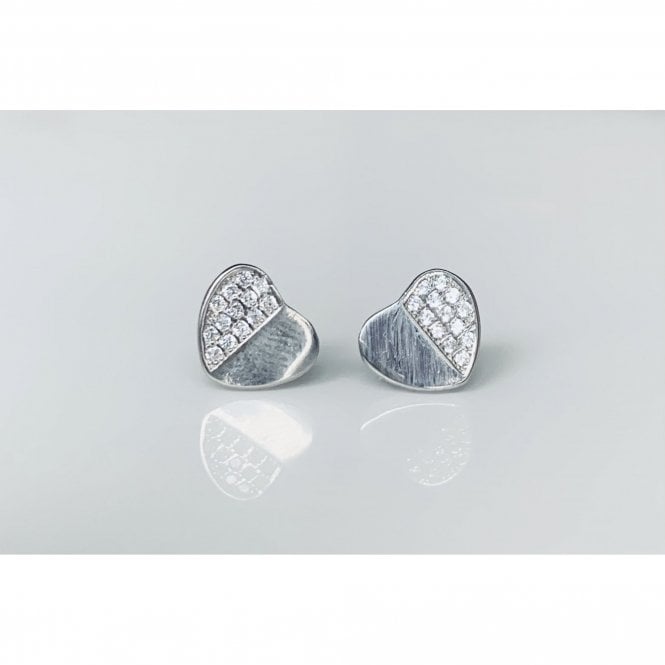 Faith Sterling Silver Sterling Silver Half Plain, Half CZ Heart Stud Earrings 7x8mm