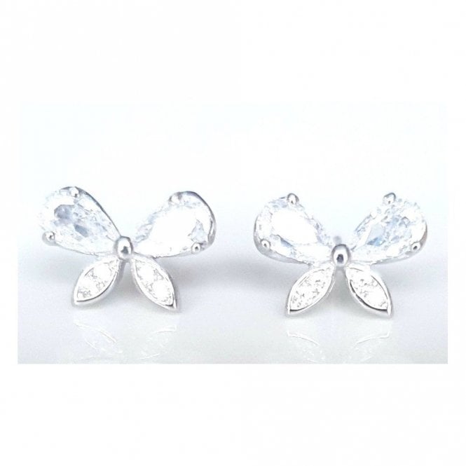 Faith Sterling Silver Sterling Silver Kids 2 Pear CZ Top Wings Butterfly 10mm x 6mm Stud Earrings