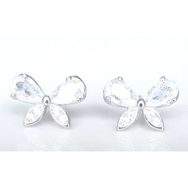 Sterling Silver Kids 2 Pear CZ Top Wings Butterfly 10mm x 6mm Stud Earrings