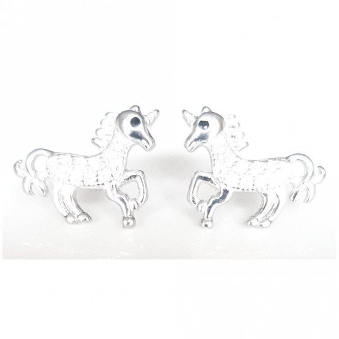 Faith Sterling Silver Sterling Silver Kids CZ Body, Black CZ Eyes Unicorn 12mm x 10mm Stud Earrings