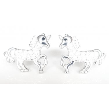 Sterling Silver Kids CZ Body, Black CZ Eyes Unicorn 12mm x 10mm Stud Earrings