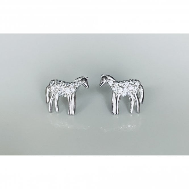 Faith Sterling Silver Sterling Silver Kids CZ Body, Plain Head & Legs Horse Stud Earrings 9x10mm