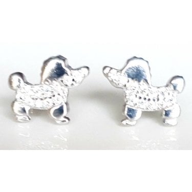Sterling Silver Kids CZ Body Poodle Dog Stud 9mm x 8mm Earrings