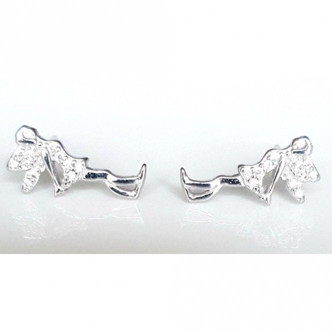 Faith Sterling Silver Sterling Silver Kids CZ Dress & Wings Sideways Fairy 14mm x 6mm Stud Earrings