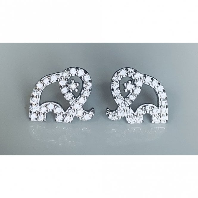Faith Sterling Silver Sterling Silver Kids CZ Elephant Outline Stud Earrings 8x9mm