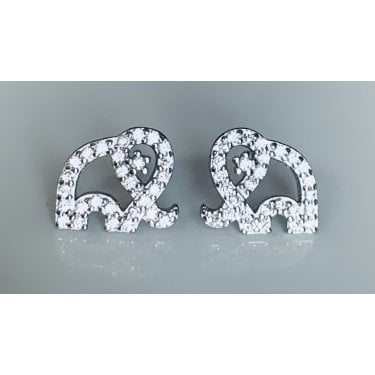 Sterling Silver Kids CZ Elephant Outline Stud Earrings 8x9mm