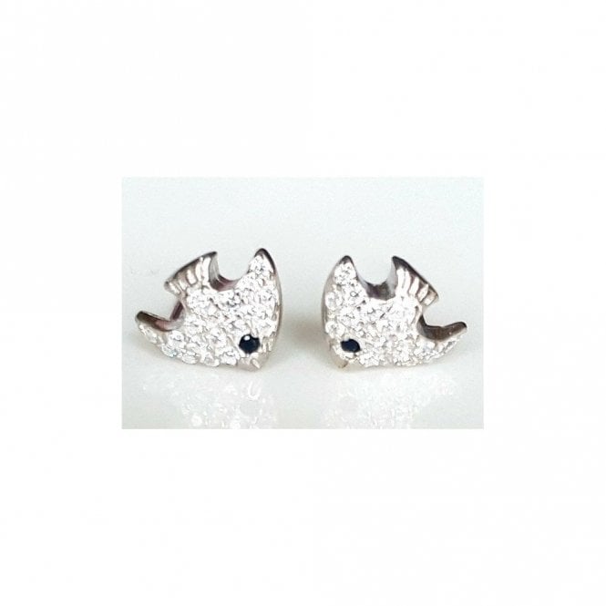 Faith Sterling Silver Sterling Silver Kids CZ Fish with Black CZ Eyes 9mm x 7mm Stud Earrings
