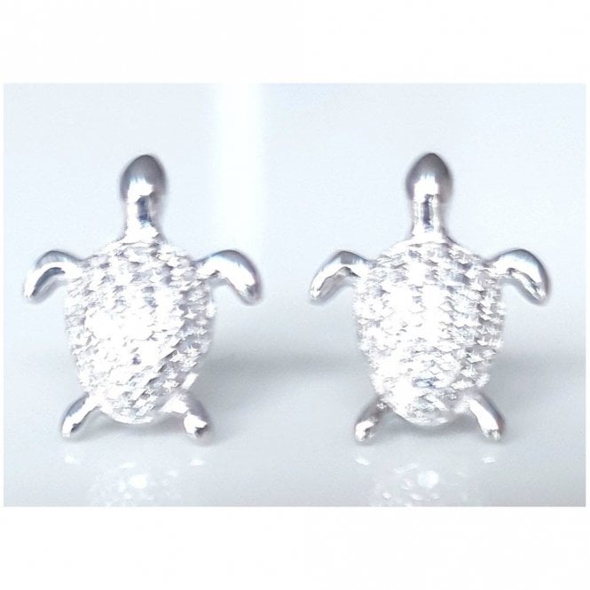 Faith Sterling Silver Sterling Silver Kids CZ Shell Turtle 10mm x 11mm Stud Earrings