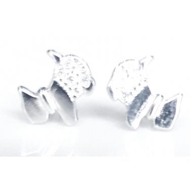 Sterling Silver Kids Half CZ Body & Collar Dog 7mm x 6mm Stud Earrings