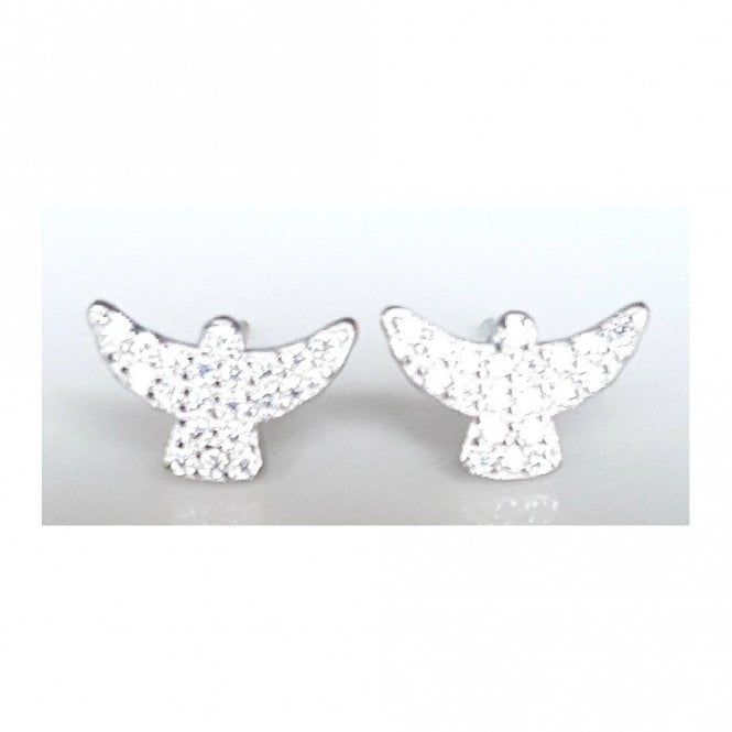 Faith Sterling Silver Sterling Silver Kids Pave CZ Angel Stud 10mm x 6mm Earrings