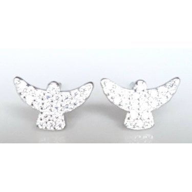 Sterling Silver Kids Pave CZ Angel Stud 10mm x 6mm Earrings