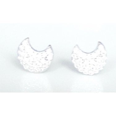 Sterling Silver Kids Pave CZ Crescent Moon 8mm x 6mm Stud Earrings
