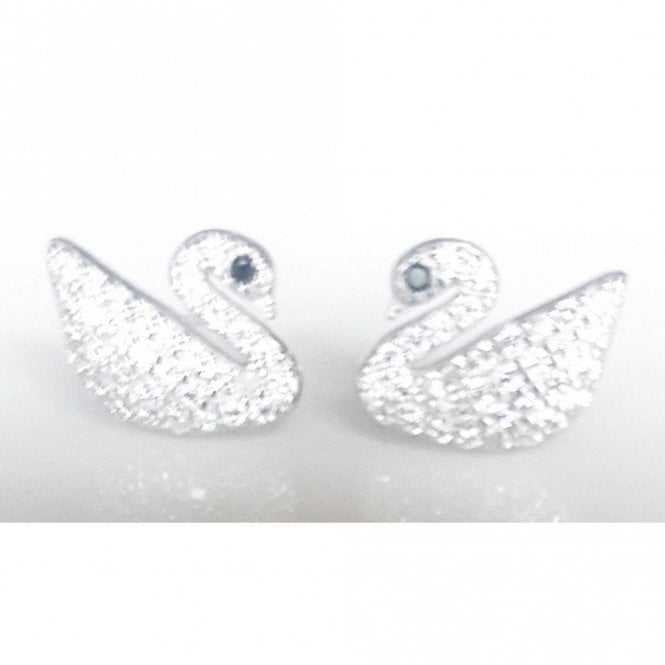 Faith Sterling Silver Sterling Silver Kids Pave CZ with Black CZ Eyes Swan 10mm x 8mm Stud Earrings