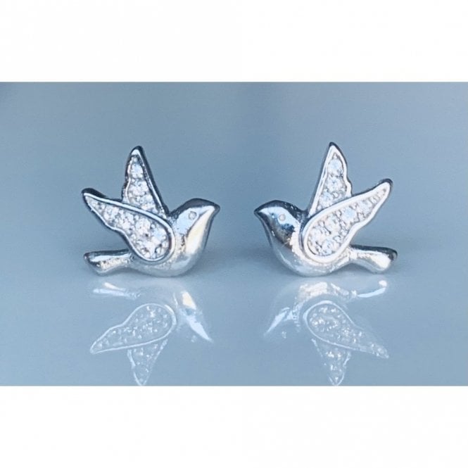Faith Sterling Silver Sterling Silver Kids Plain Dove with CZ Wings Stud Earrings 8x9mm