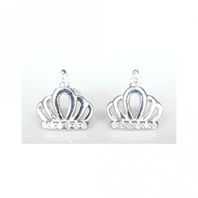 Faith Sterling Silver Sterling Silver Kids plain Open Strand with CZ Top & 6 CZ Bottom Crown 9mm x 8mm Stud Earrings