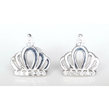 Sterling Silver Kids plain Open Strand with CZ Top & 6 CZ Bottom Crown 9mm x 8mm Stud Earrings