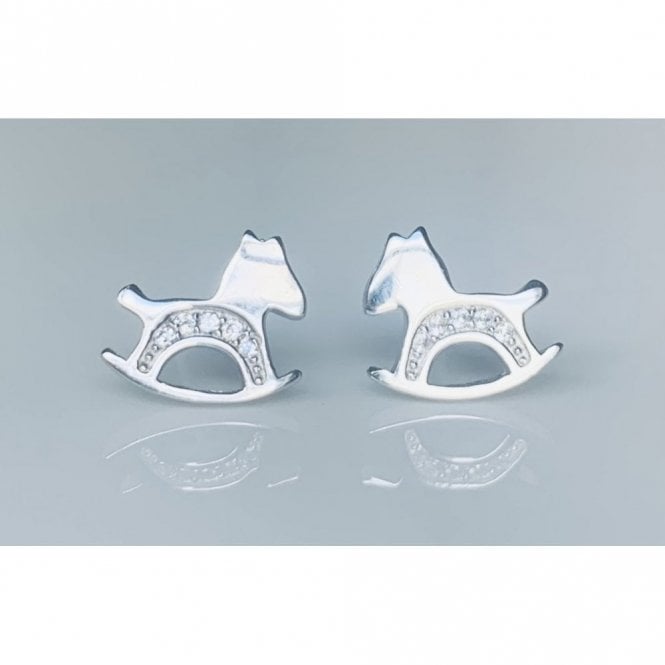 Faith Sterling Silver Sterling Silver Kids Plain Rocking Horse with CZ Legs Stud Earrings 8x9mm