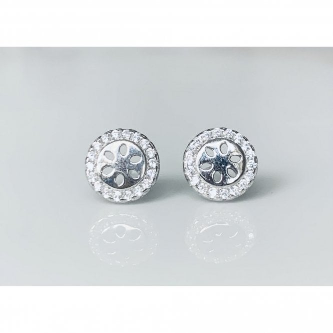 Faith Sterling Silver Sterling Silver Laser Cut Flower with CZ Surround Stud Earrings 8x8mm