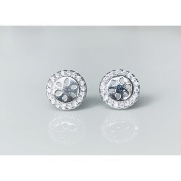 Sterling Silver Laser Cut Flower with CZ Surround Stud Earrings 8x8mm
