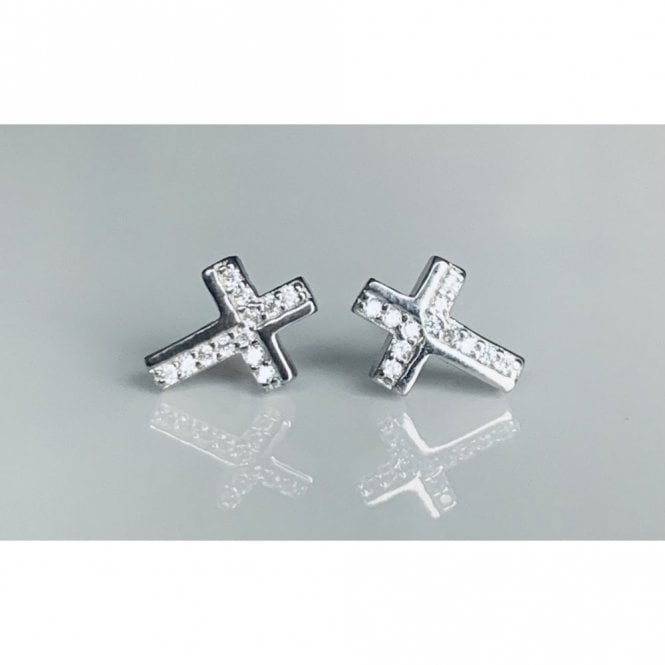 Faith Sterling Silver Sterling Silver Micro Set CZ Cross Stud Earrings 9x7mm